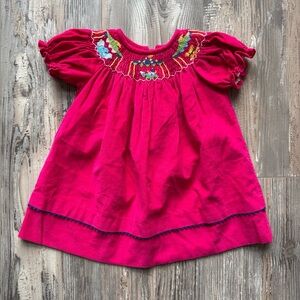 Anavani Hand Smocked Pink Short Sleeve Dress 9 Months Buttons Circus Animals
